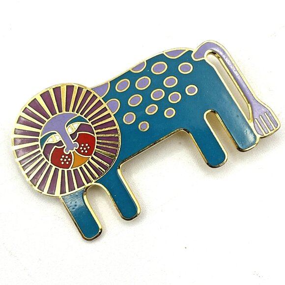 Laurel Burch Jewelry - Laurel Burch Leonardo Lion Multicolor Enamel Gold Tone Brooch Pin 2"